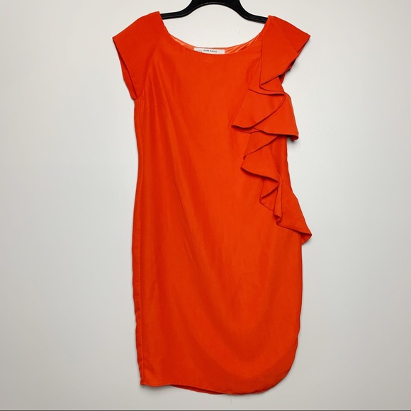 Zara Dresses & Skirts - Zara | Orange ruffle front side zip dress size M